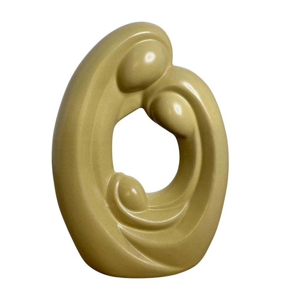 Abstract Ceramic Family Sculpture Mustard Yellow Modern Art 10